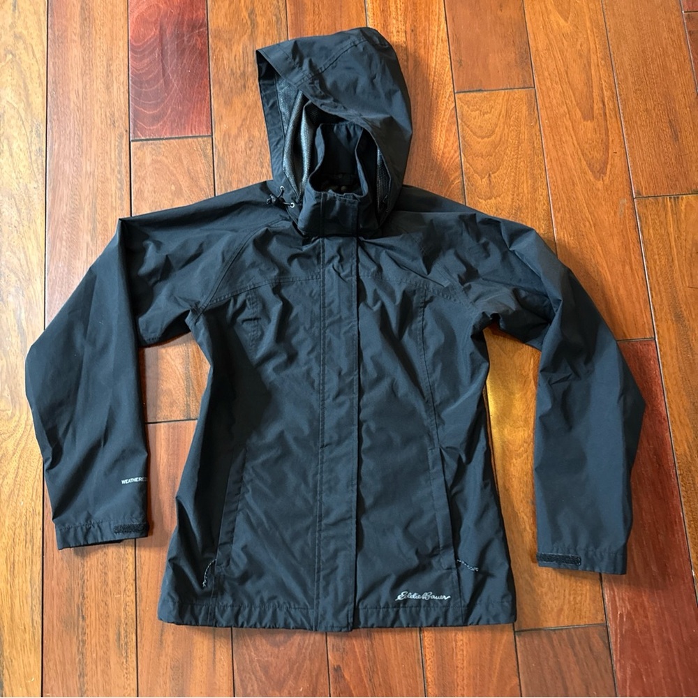Eddie Bauer Jacket Ladies Black WEATHEREDGE Hooded Rain Coat Waterproof, XS